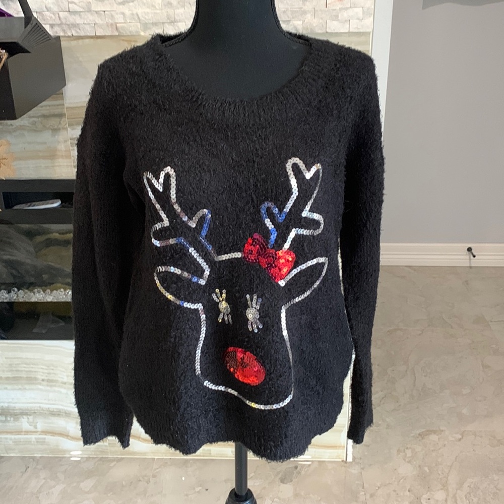 Xhilaration Black Fleece Rudolf Christmas Sweater. Size S